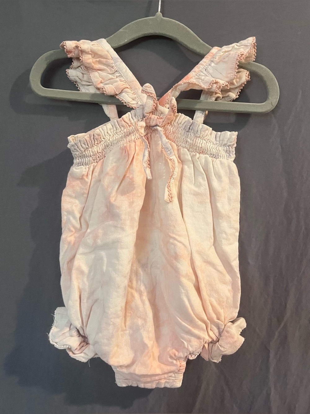 Louis and Louise Peach Ruffled Baby Romper